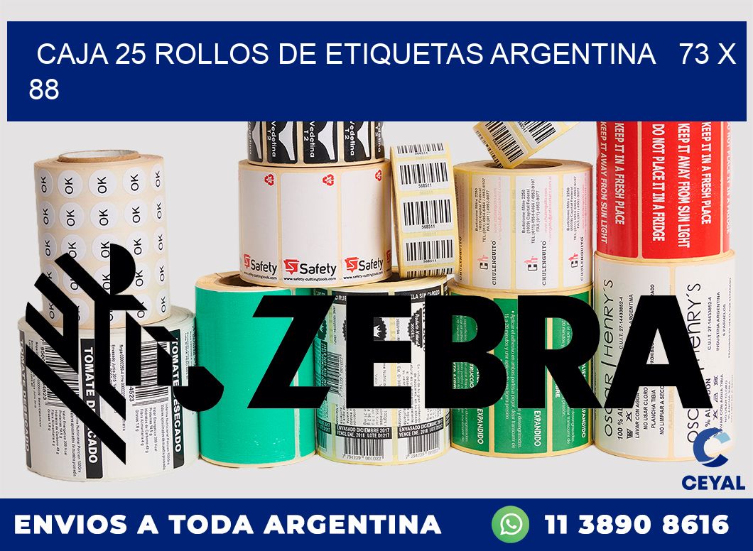 CAJA 25 ROLLOS DE ETIQUETAS ARGENTINA   73 x 88
