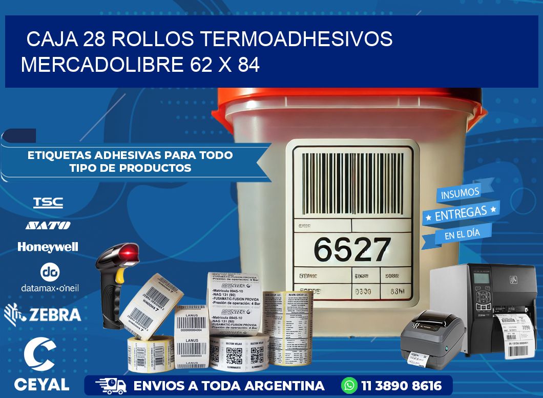 CAJA 28 ROLLOS TERMOADHESIVOS MERCADOLIBRE 62 x 84