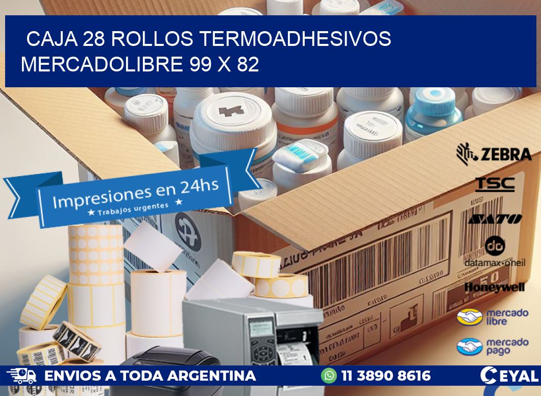 CAJA 28 ROLLOS TERMOADHESIVOS MERCADOLIBRE 99 x 82