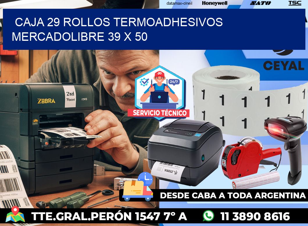 CAJA 29 ROLLOS TERMOADHESIVOS MERCADOLIBRE 39 x 50
