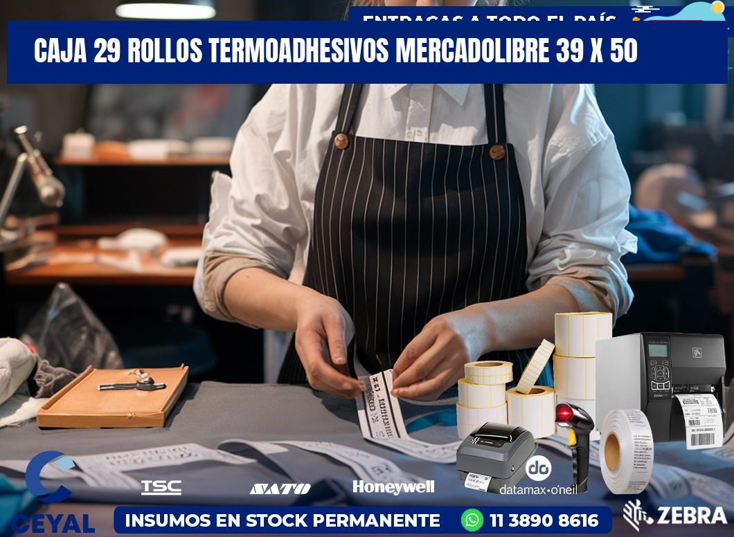 CAJA 29 ROLLOS TERMOADHESIVOS MERCADOLIBRE 39 x 50