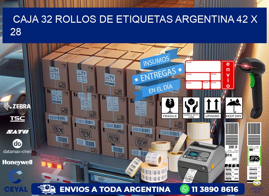 CAJA 32 ROLLOS DE ETIQUETAS ARGENTINA 42 x 28