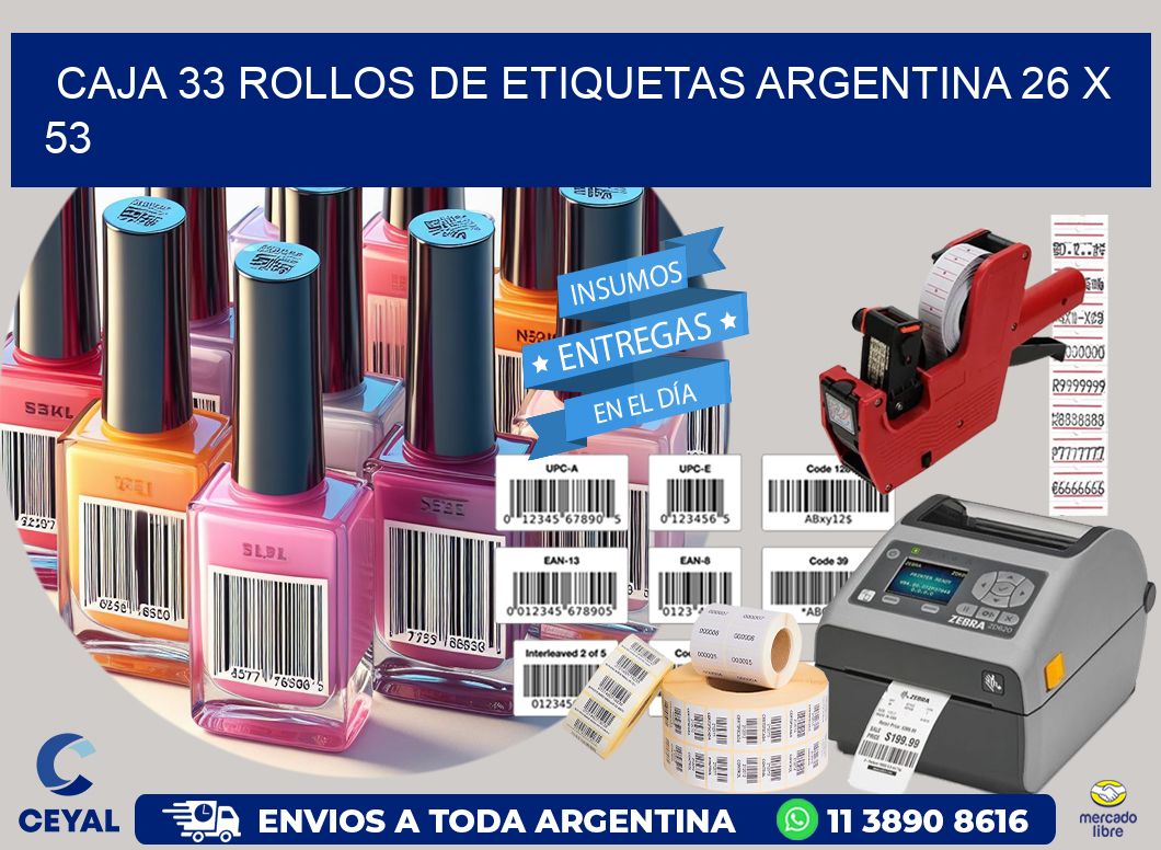 CAJA 33 ROLLOS DE ETIQUETAS ARGENTINA 26 x 53