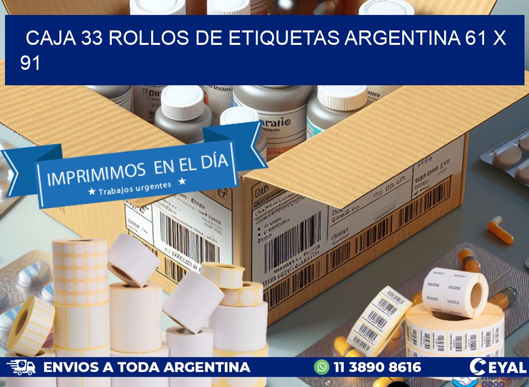 CAJA 33 ROLLOS DE ETIQUETAS ARGENTINA 61 x 91
