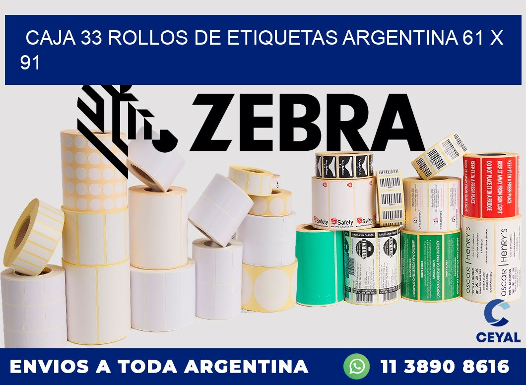 CAJA 33 ROLLOS DE ETIQUETAS ARGENTINA 61 x 91