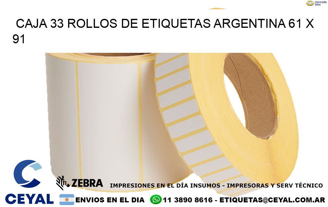 CAJA 33 ROLLOS DE ETIQUETAS ARGENTINA 61 x 91