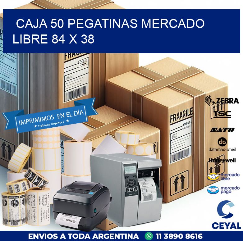 CAJA 50 PEGATINAS MERCADO LIBRE 84 x 38