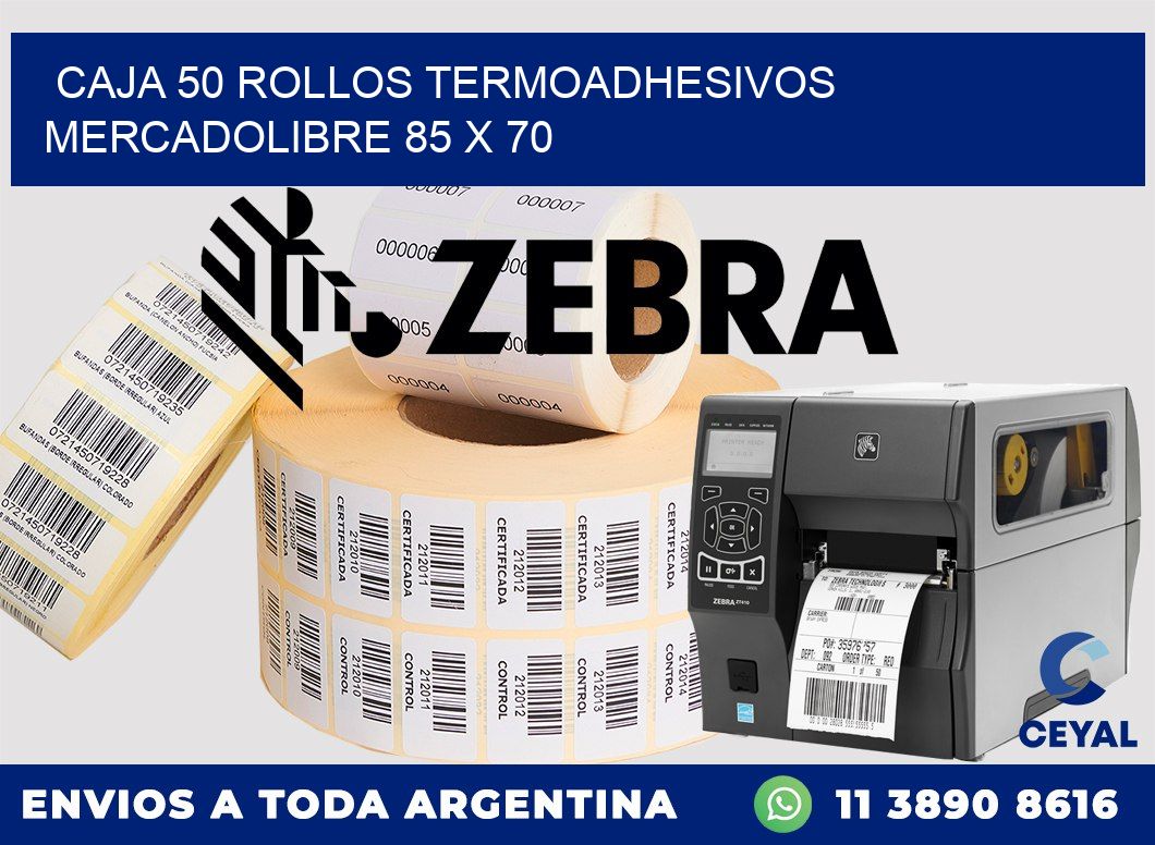 CAJA 50 ROLLOS TERMOADHESIVOS MERCADOLIBRE 85 x 70