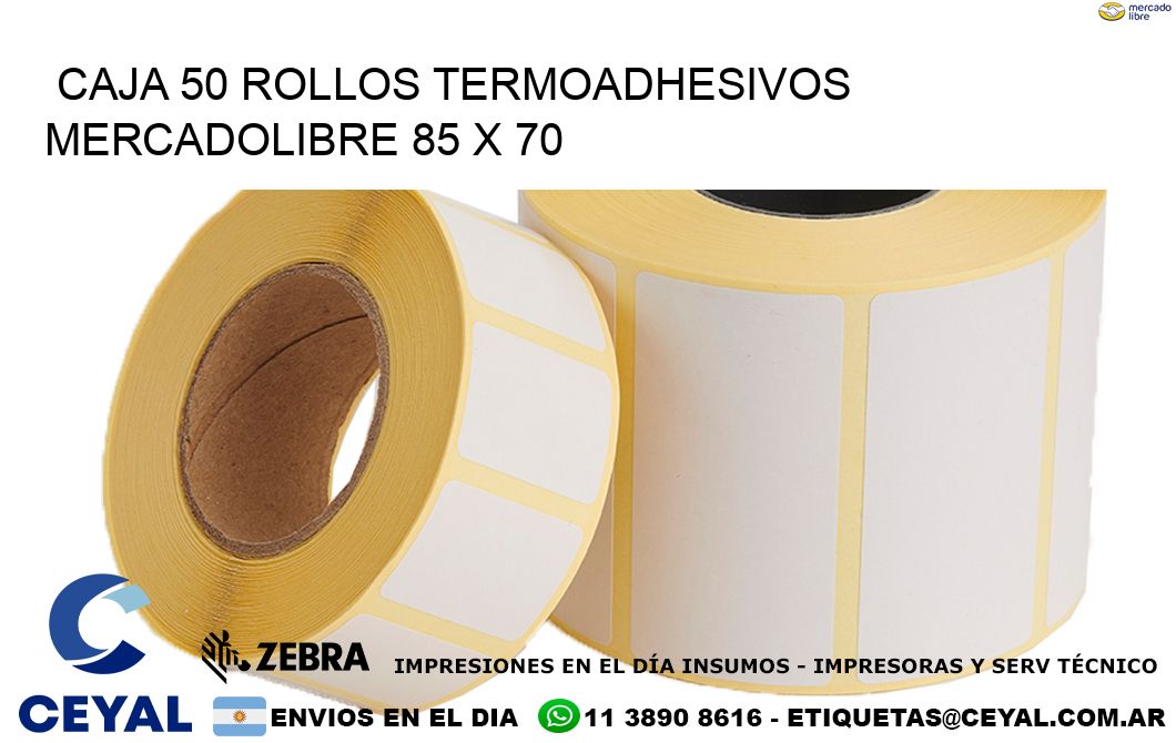 CAJA 50 ROLLOS TERMOADHESIVOS MERCADOLIBRE 85 x 70