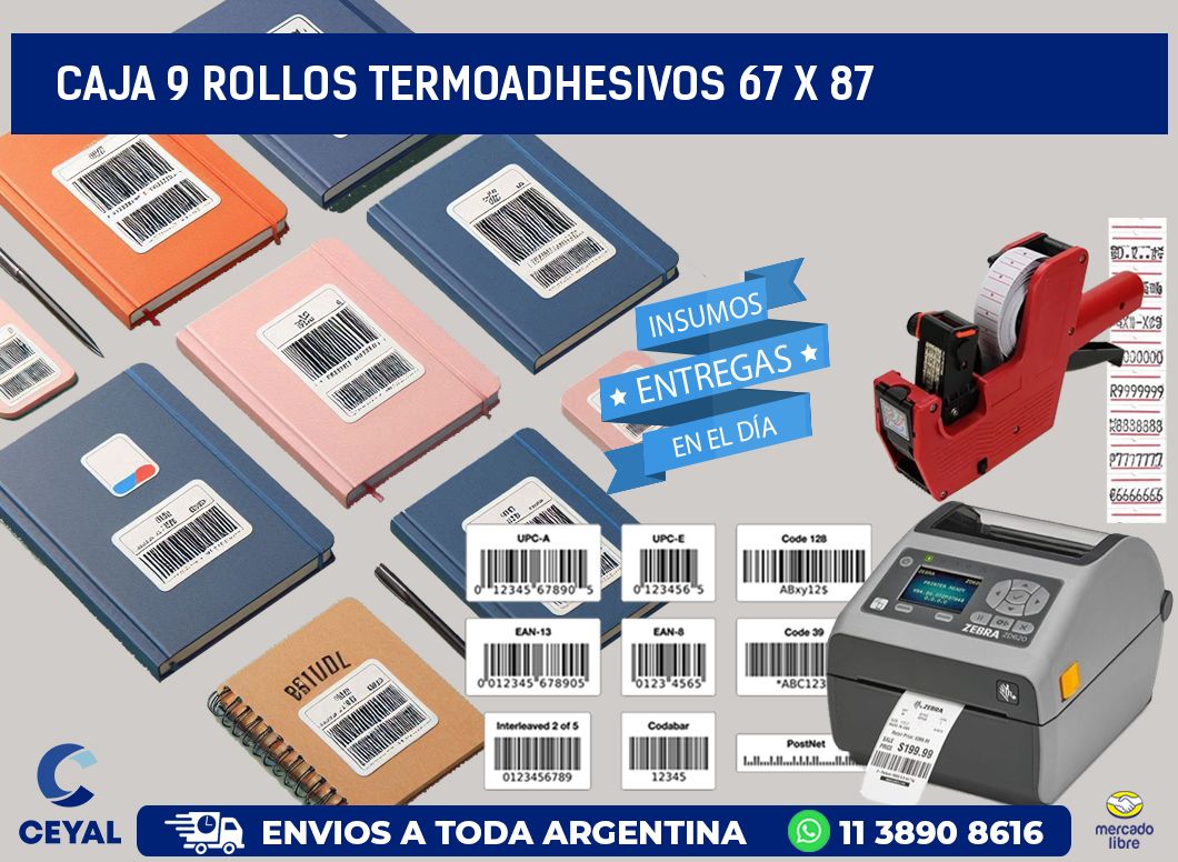 CAJA 9 ROLLOS TERMOADHESIVOS 67 x 87