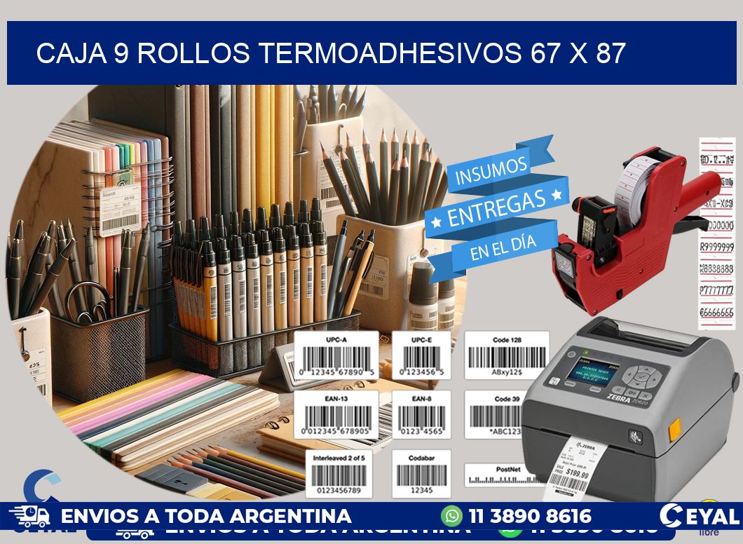 CAJA 9 ROLLOS TERMOADHESIVOS 67 x 87