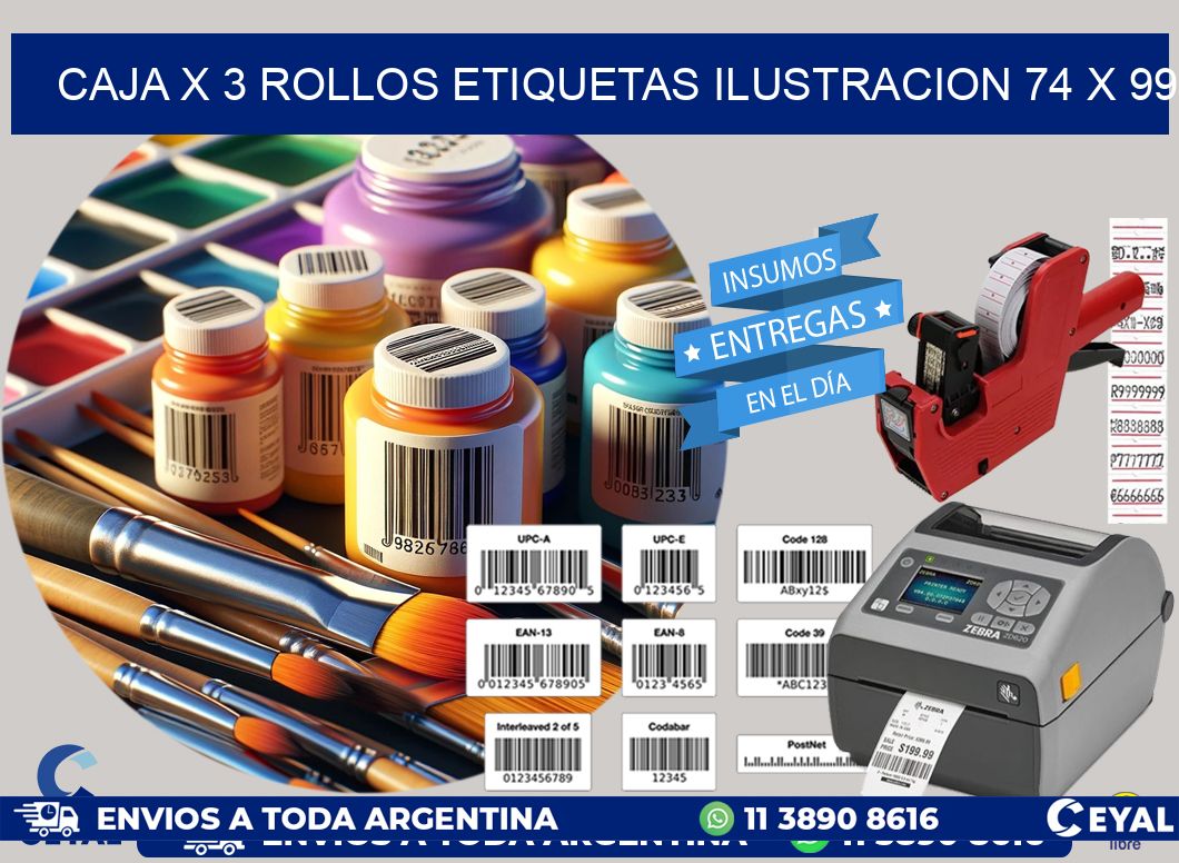 Caja X 3 Rollos Etiquetas Ilustracion 74 x 99