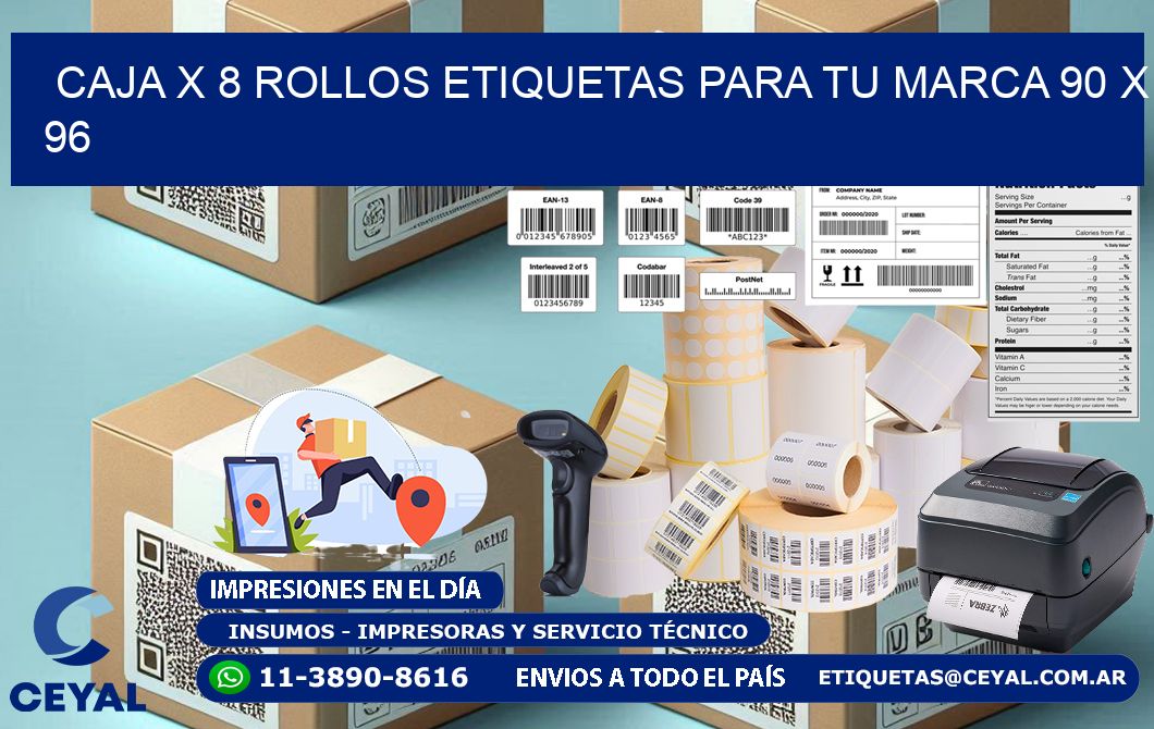 Caja X 8 Rollos Etiquetas para tu marca 90 x 96