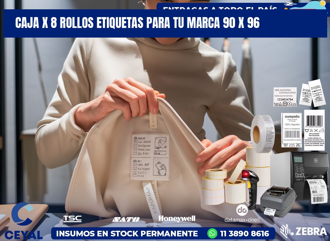 Caja X 8 Rollos Etiquetas para tu marca 90 x 96