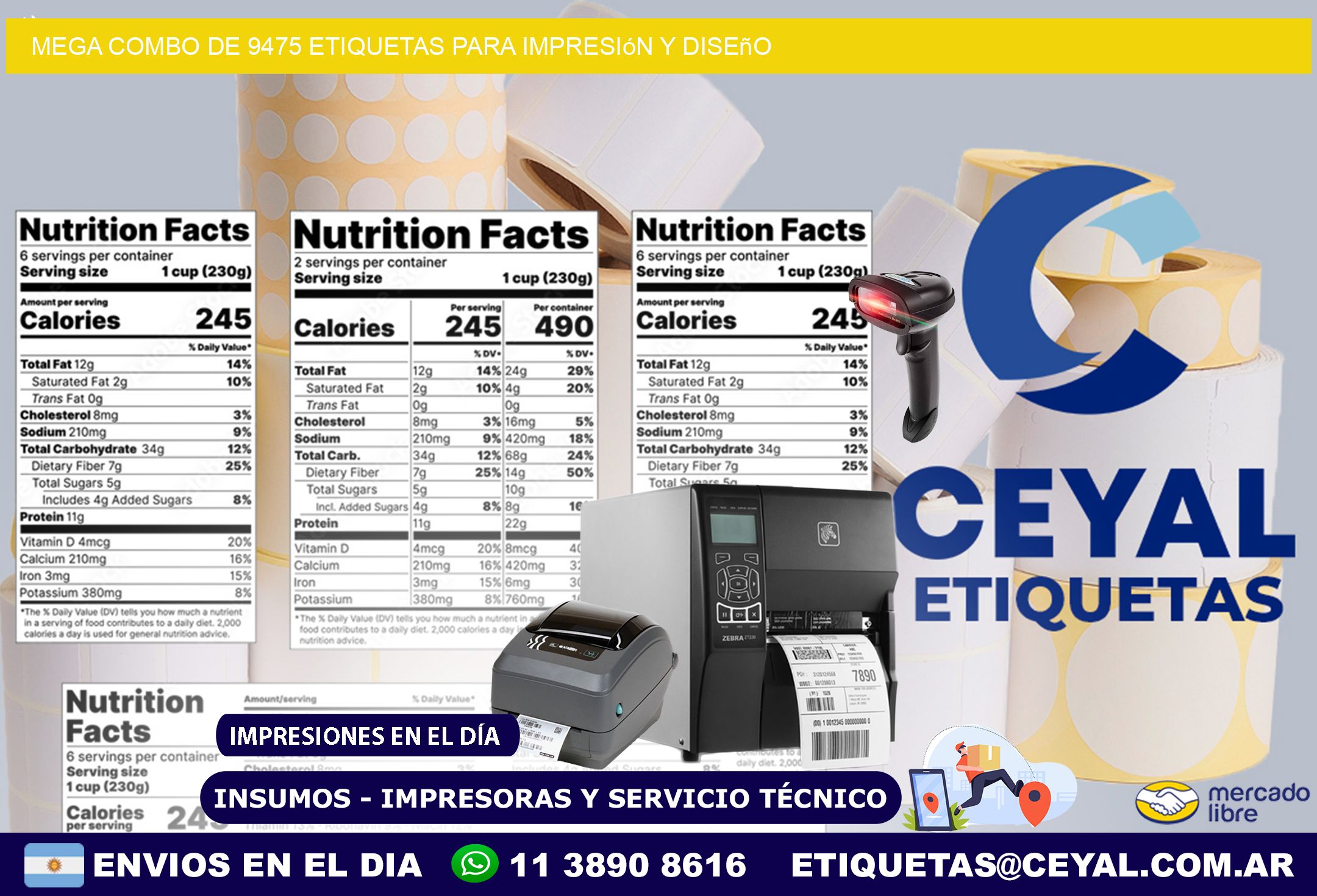 Mega combo de 9475 etiquetas para impresión y diseño