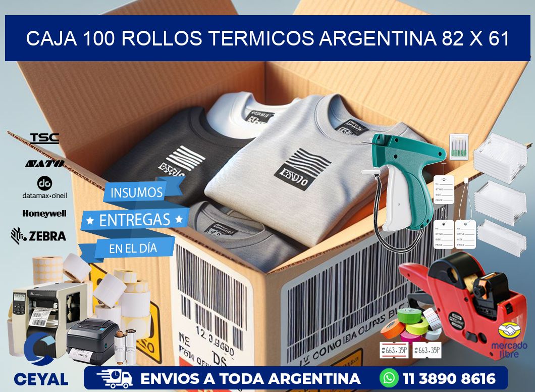 CAJA 100 ROLLOS TERMICOS ARGENTINA 82 x 61