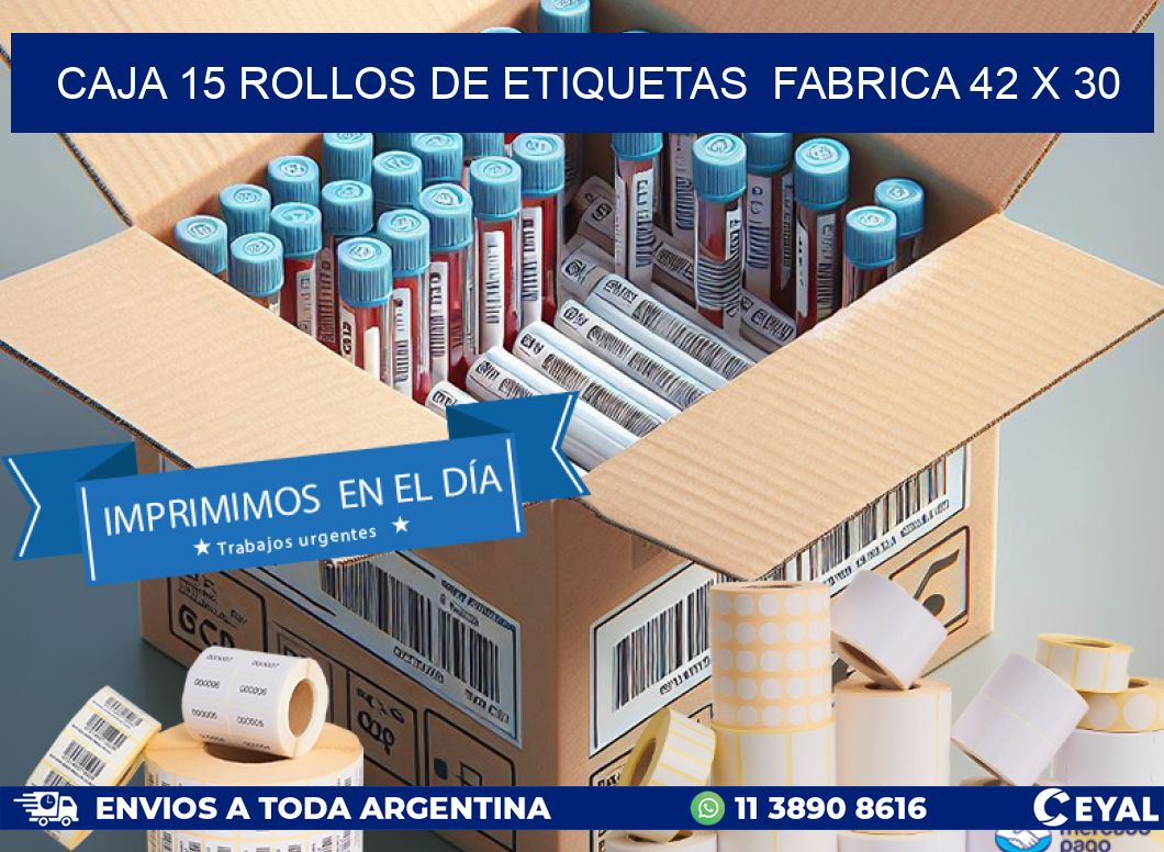 CAJA 15 ROLLOS DE ETIQUETAS  FABRICA 42 x 30