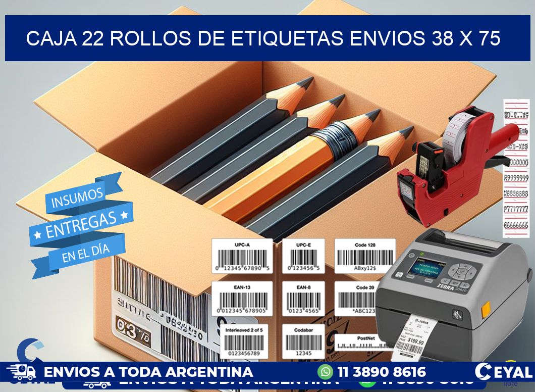 CAJA 22 ROLLOS DE ETIQUETAS ENVIOS 38 x 75