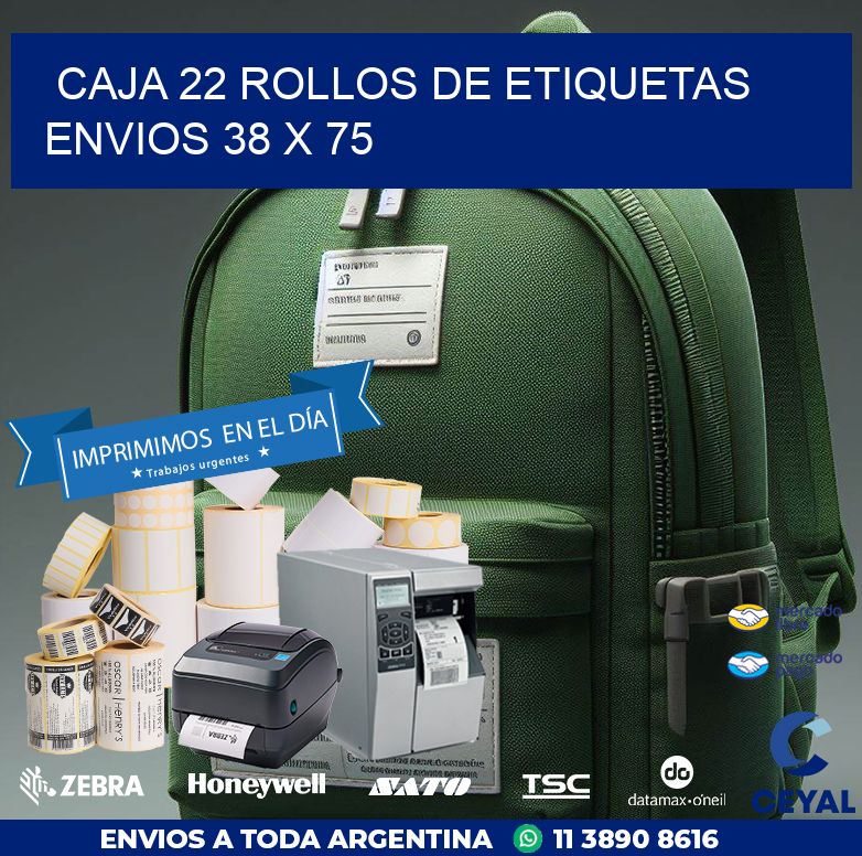 CAJA 22 ROLLOS DE ETIQUETAS ENVIOS 38 x 75
