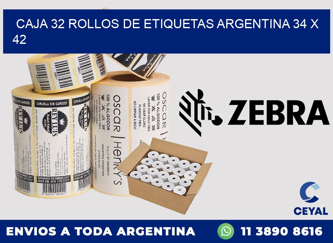 CAJA 32 ROLLOS DE ETIQUETAS ARGENTINA 34 x 42