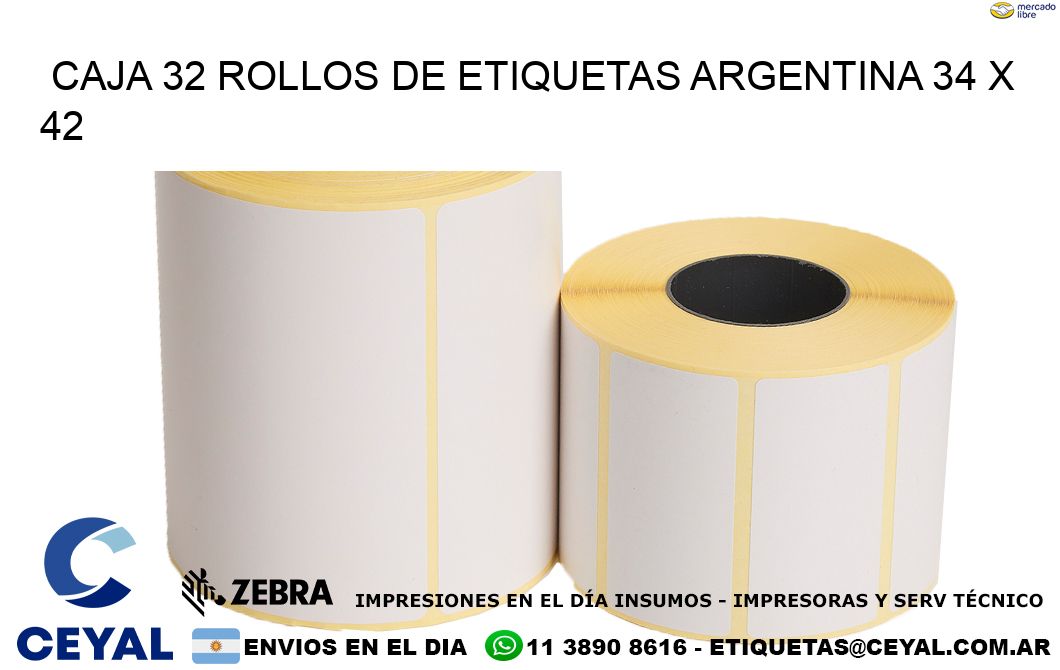 CAJA 32 ROLLOS DE ETIQUETAS ARGENTINA 34 x 42