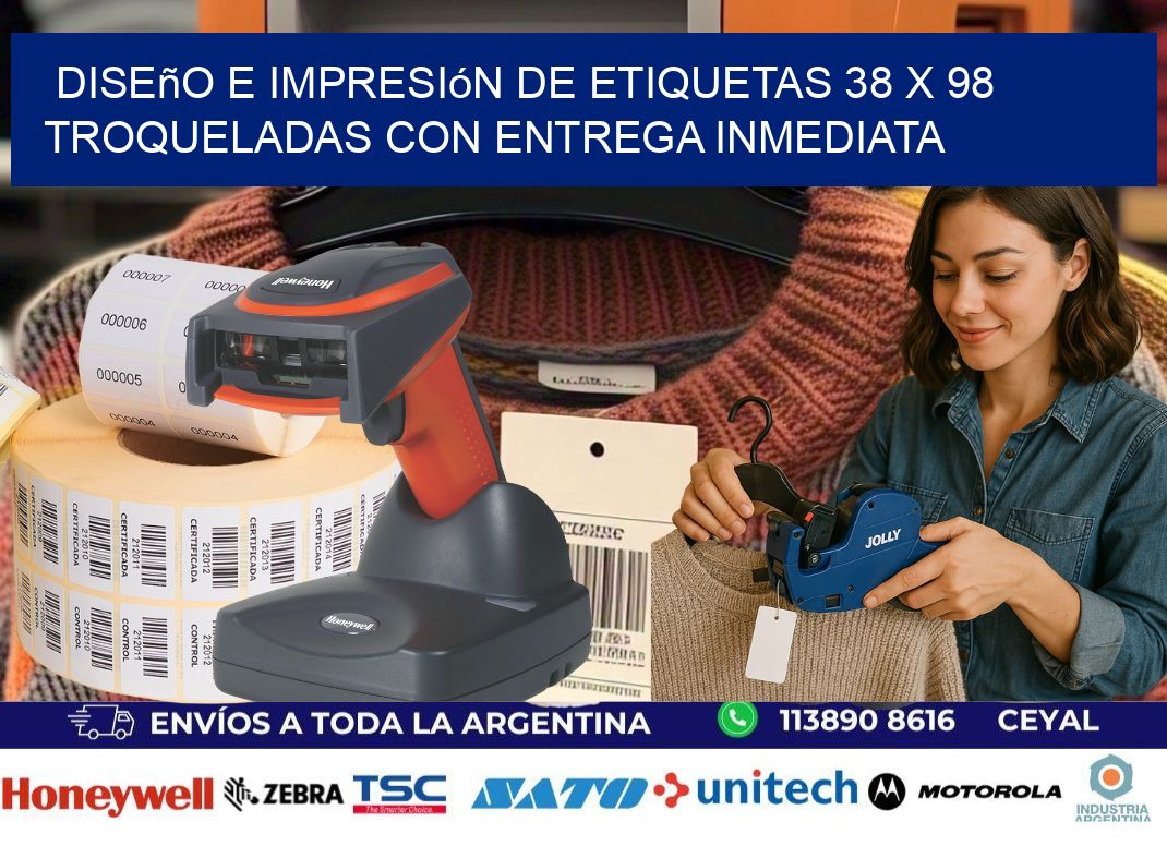 Diseño e impresión de etiquetas 38 x 98 troqueladas con entrega inmediata