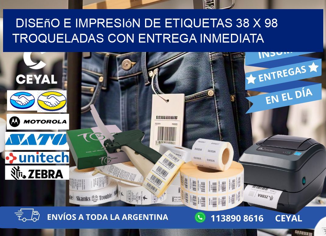 Diseño e impresión de etiquetas 38 x 98 troqueladas con entrega inmediata