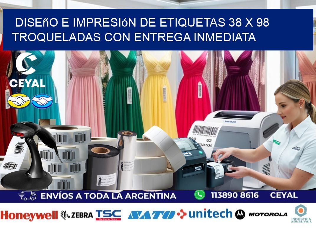 Diseño e impresión de etiquetas 38 x 98 troqueladas con entrega inmediata