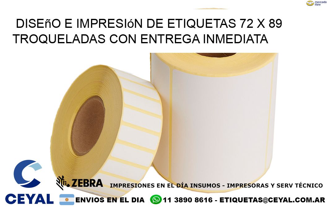 Diseño e impresión de etiquetas 72 x 89 troqueladas con entrega inmediata
