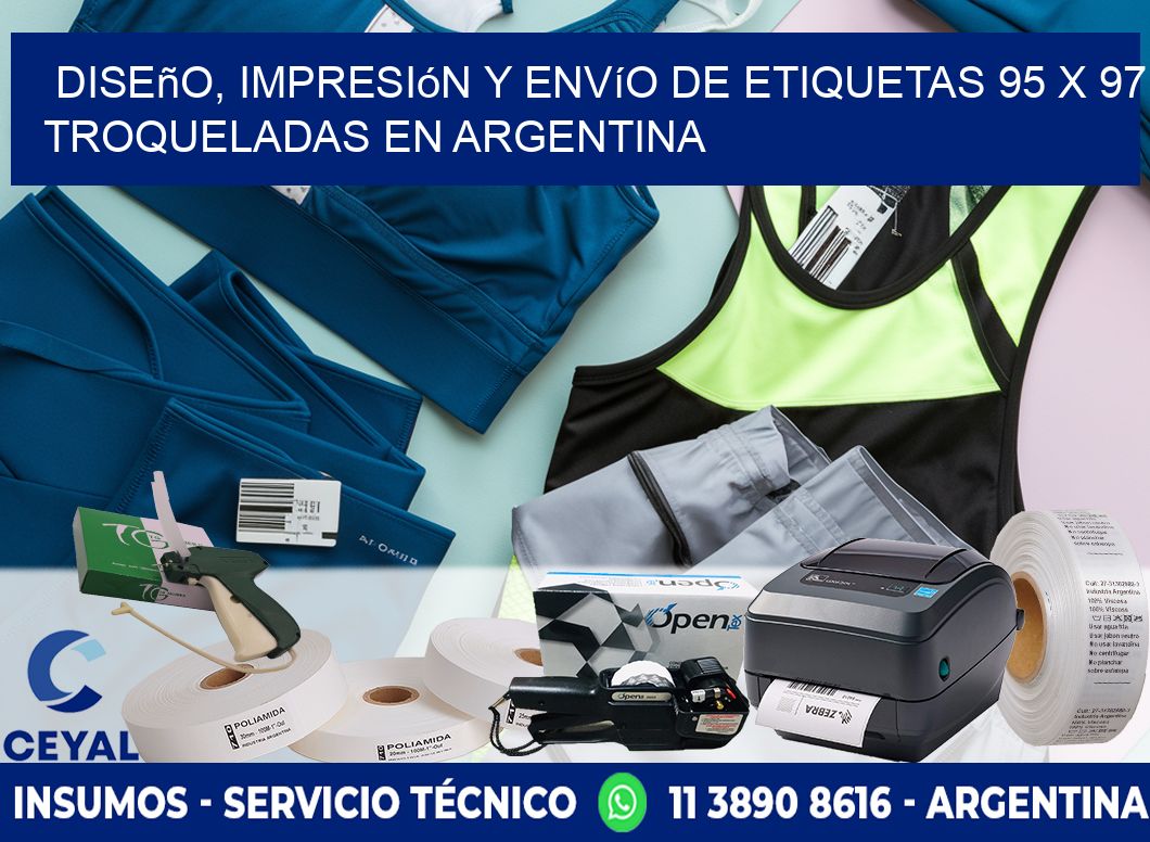 Diseño, impresión y envío de etiquetas 95 x 97 troqueladas en Argentina