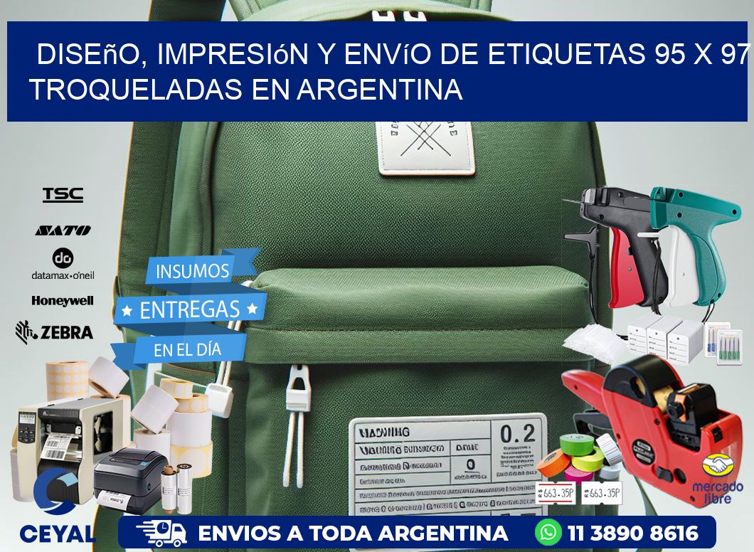 Diseño, impresión y envío de etiquetas 95 x 97 troqueladas en Argentina