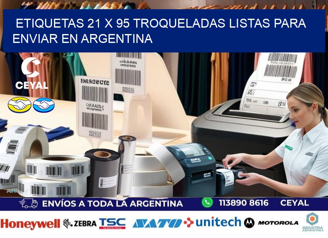 Etiquetas 21 x 95 troqueladas listas para enviar en Argentina