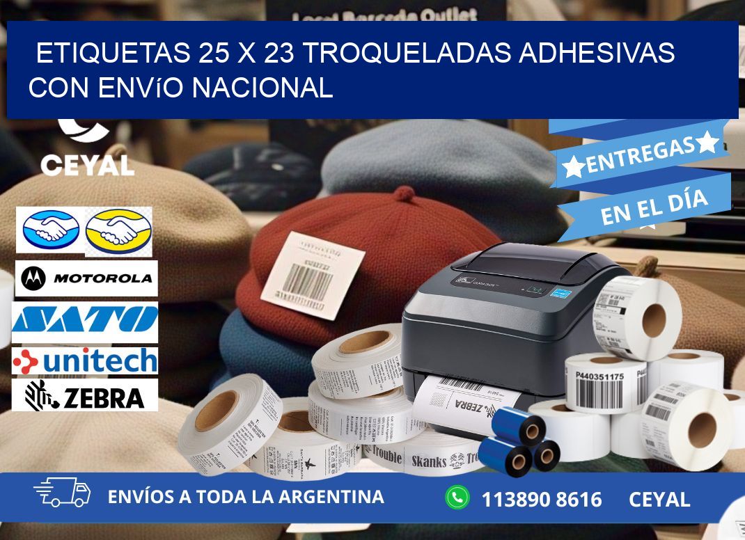Etiquetas 25 x 23 troqueladas adhesivas con envío nacional