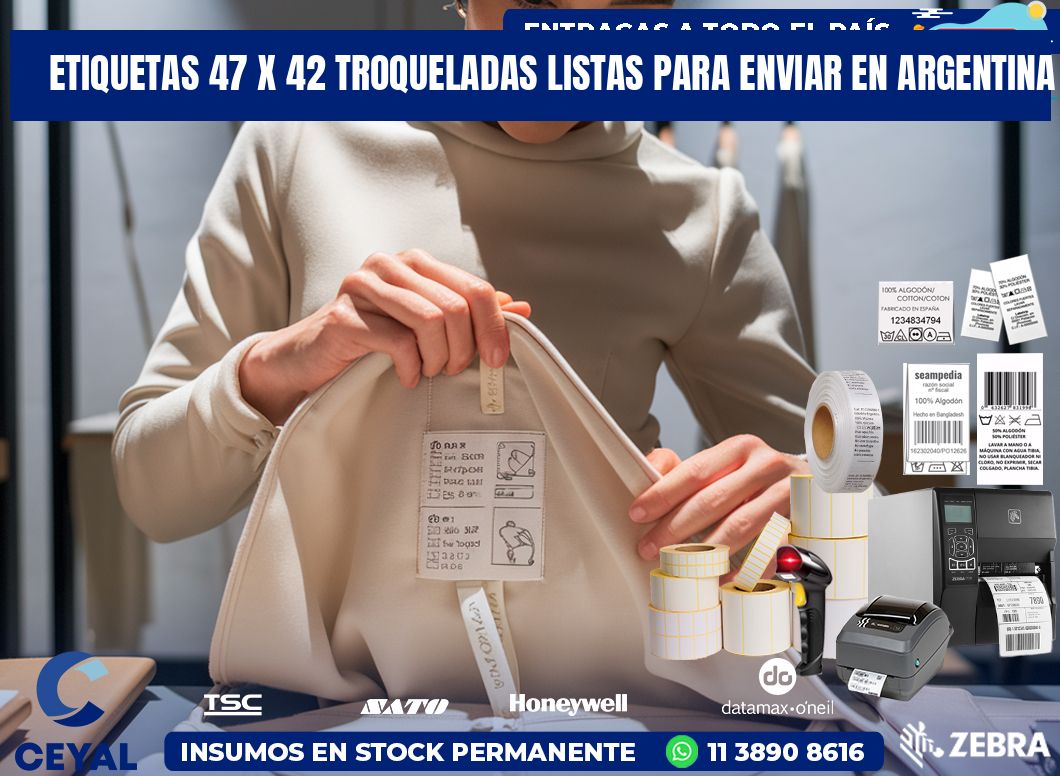 Etiquetas 47 x 42 troqueladas listas para enviar en Argentina