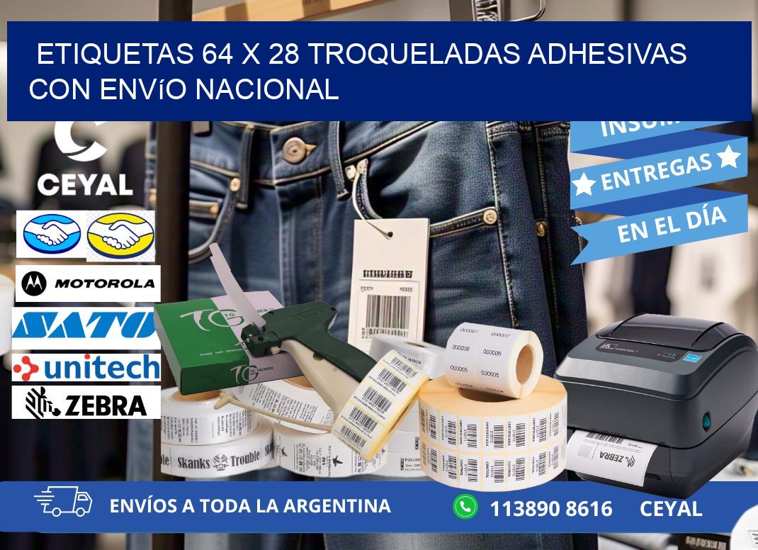 Etiquetas 64 x 28 troqueladas adhesivas con envío nacional