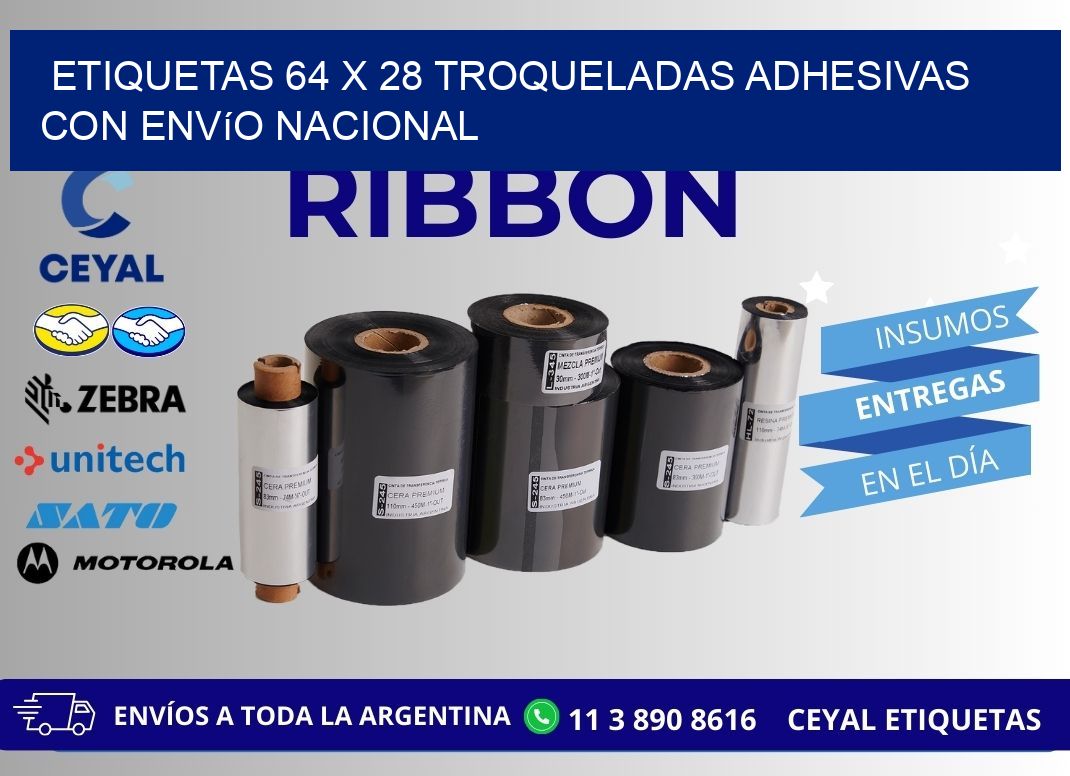 Etiquetas 64 x 28 troqueladas adhesivas con envío nacional