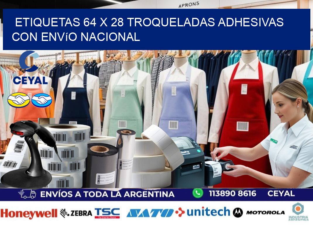 Etiquetas 64 x 28 troqueladas adhesivas con envío nacional