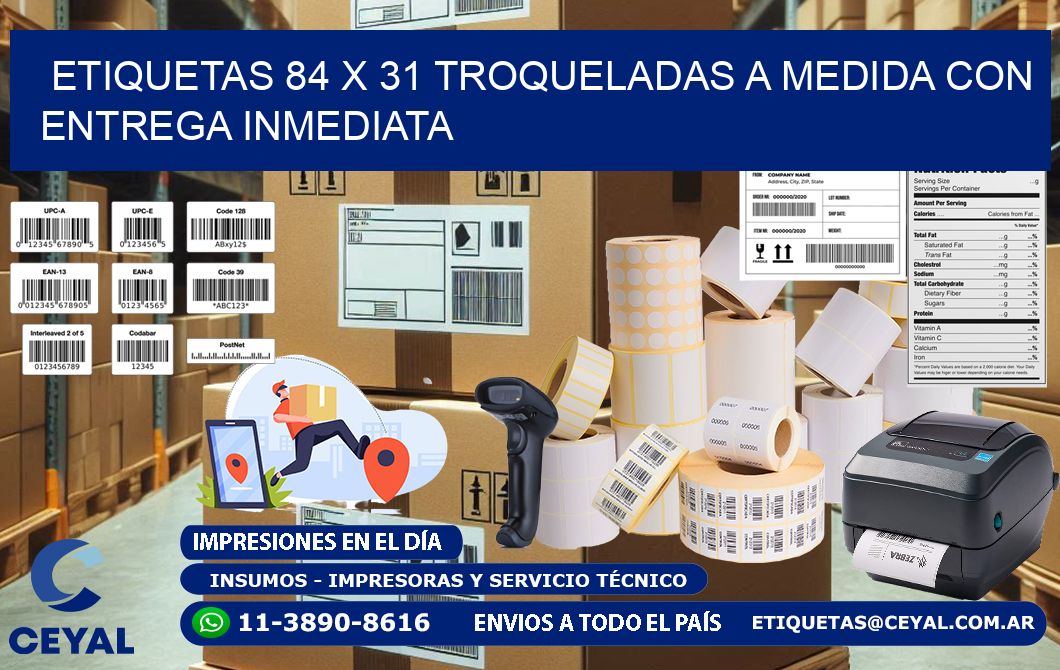 Etiquetas 84 x 31 troqueladas a medida con entrega inmediata