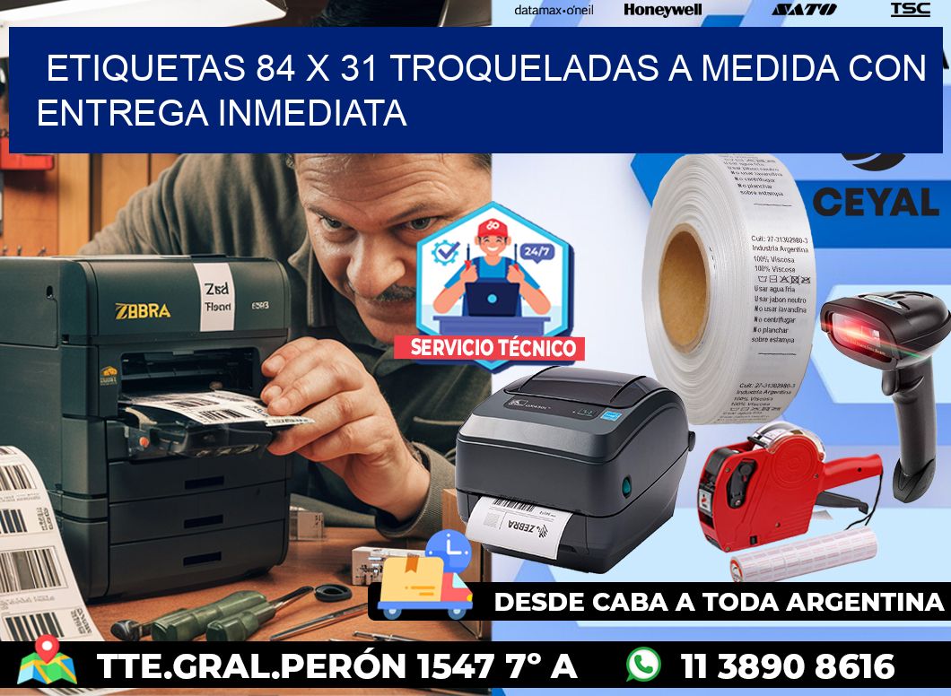 Etiquetas 84 x 31 troqueladas a medida con entrega inmediata