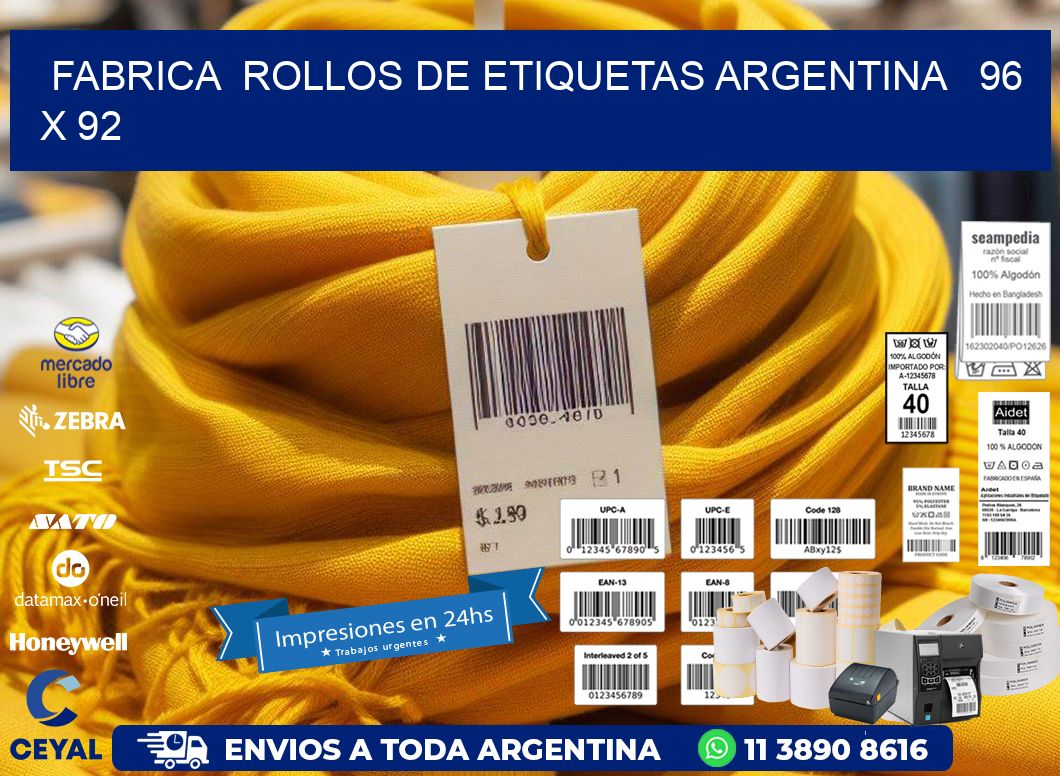 Fabrica  ROLLOS DE ETIQUETAS ARGENTINA   96 x 92