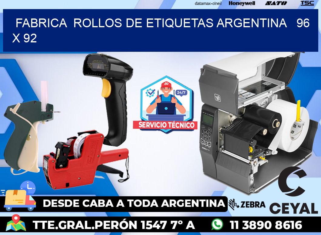 Fabrica  ROLLOS DE ETIQUETAS ARGENTINA   96 x 92