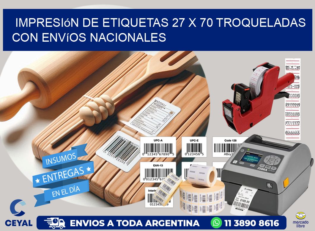 Impresión de etiquetas 27 x 70 troqueladas con envíos nacionales