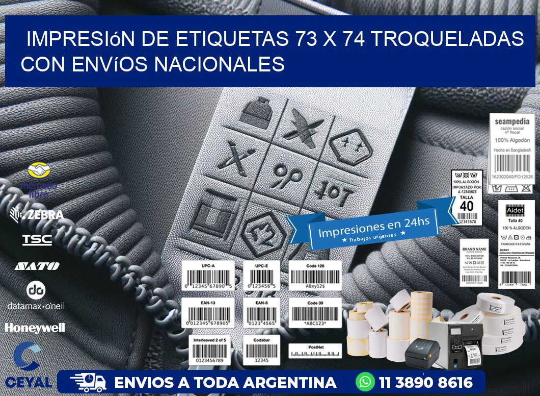 Impresión de etiquetas 73 x 74 troqueladas con envíos nacionales
