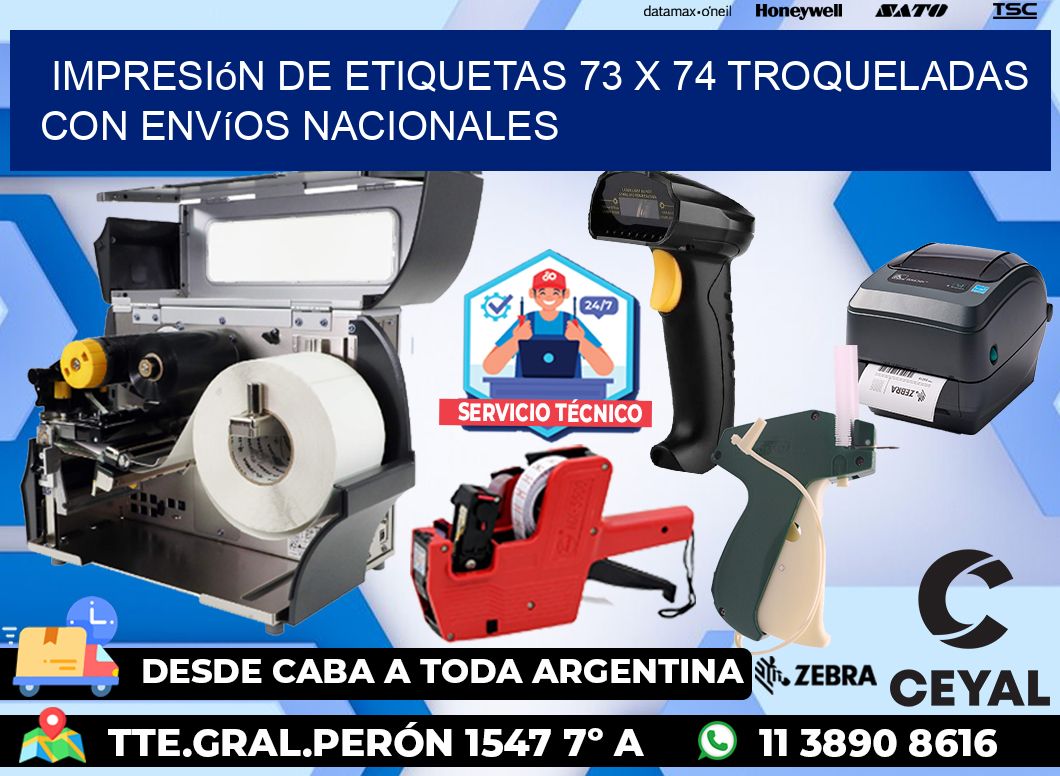 Impresión de etiquetas 73 x 74 troqueladas con envíos nacionales