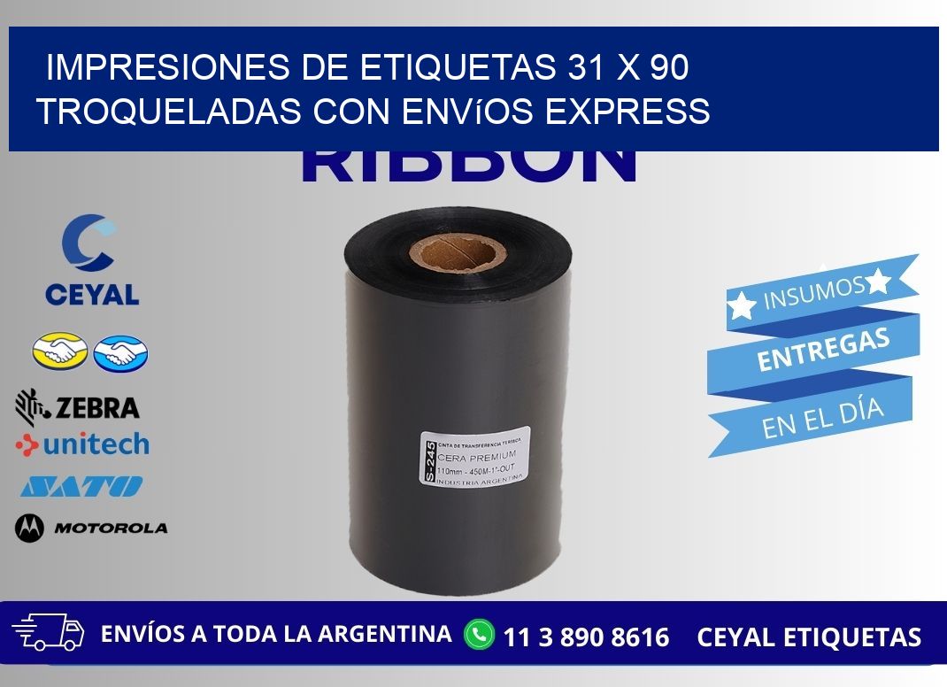 Impresiones de etiquetas 31 x 90 troqueladas con envíos express