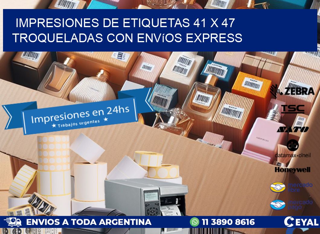 Impresiones de etiquetas 41 x 47 troqueladas con envíos express
