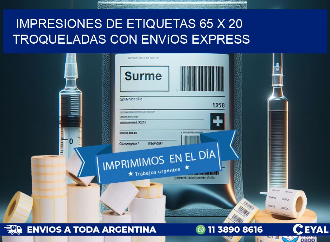 Impresiones de etiquetas 65 x 20 troqueladas con envíos express
