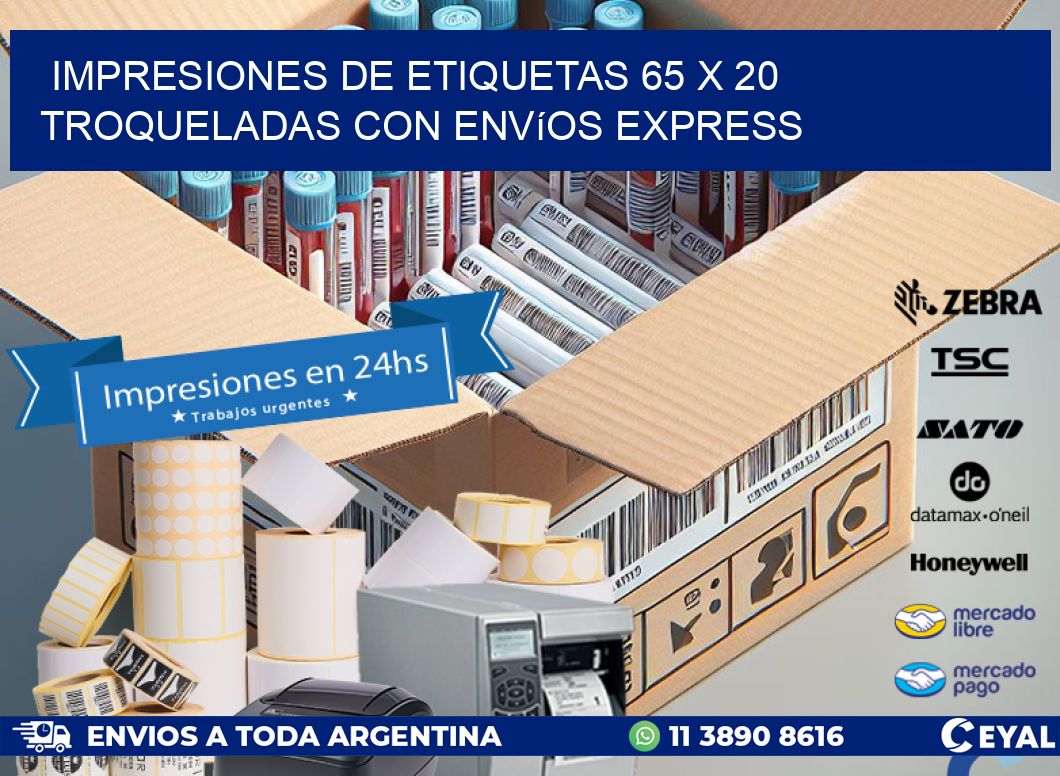 Impresiones de etiquetas 65 x 20 troqueladas con envíos express