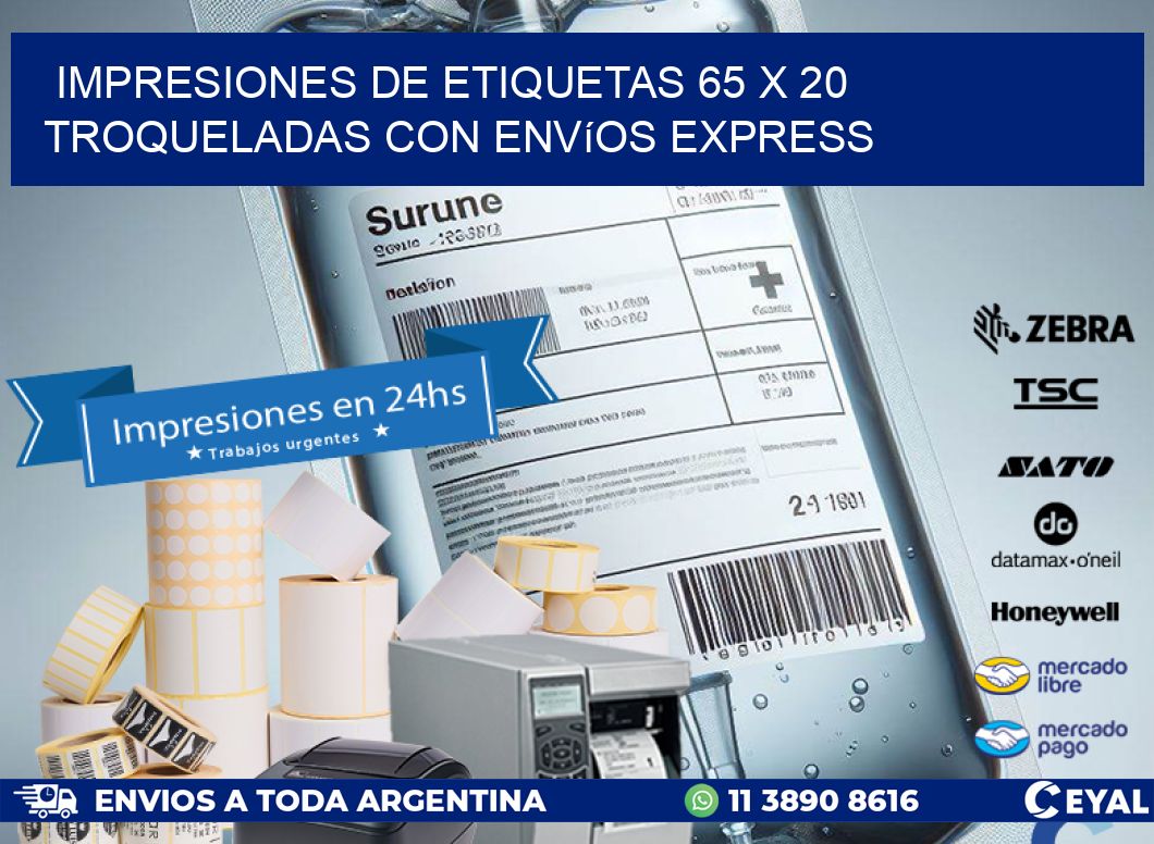 Impresiones de etiquetas 65 x 20 troqueladas con envíos express