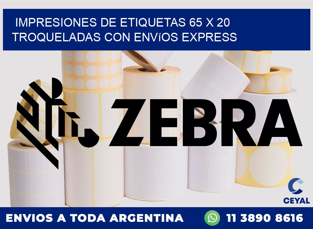 Impresiones de etiquetas 65 x 20 troqueladas con envíos express